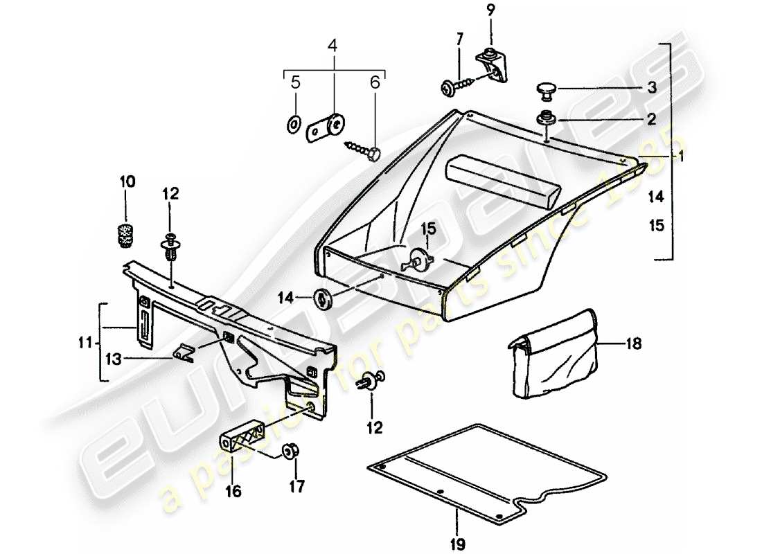 porsche 1998 (993) dotazioni interne - vano bagagli anteriore diagramma delle parti