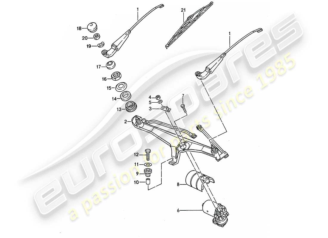 porsche 1993 (968) sistema tergicristallo diagramma delle parti