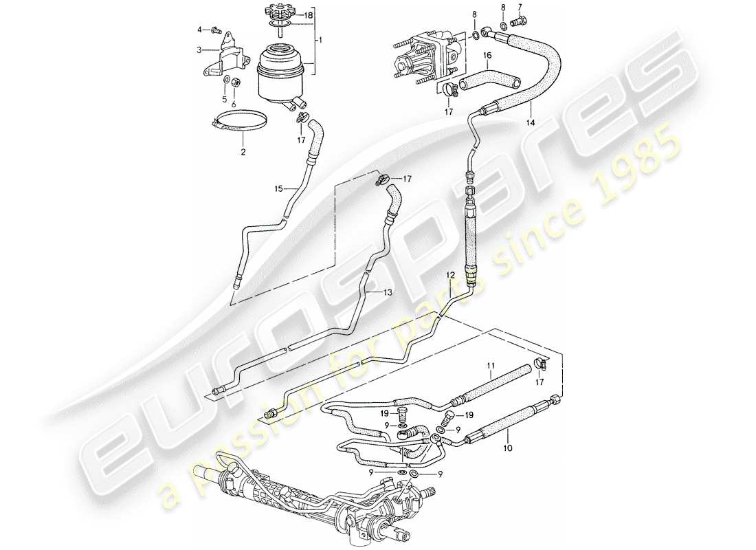 porsche 1994 (993) servosterzo - linee diagramma delle parti
