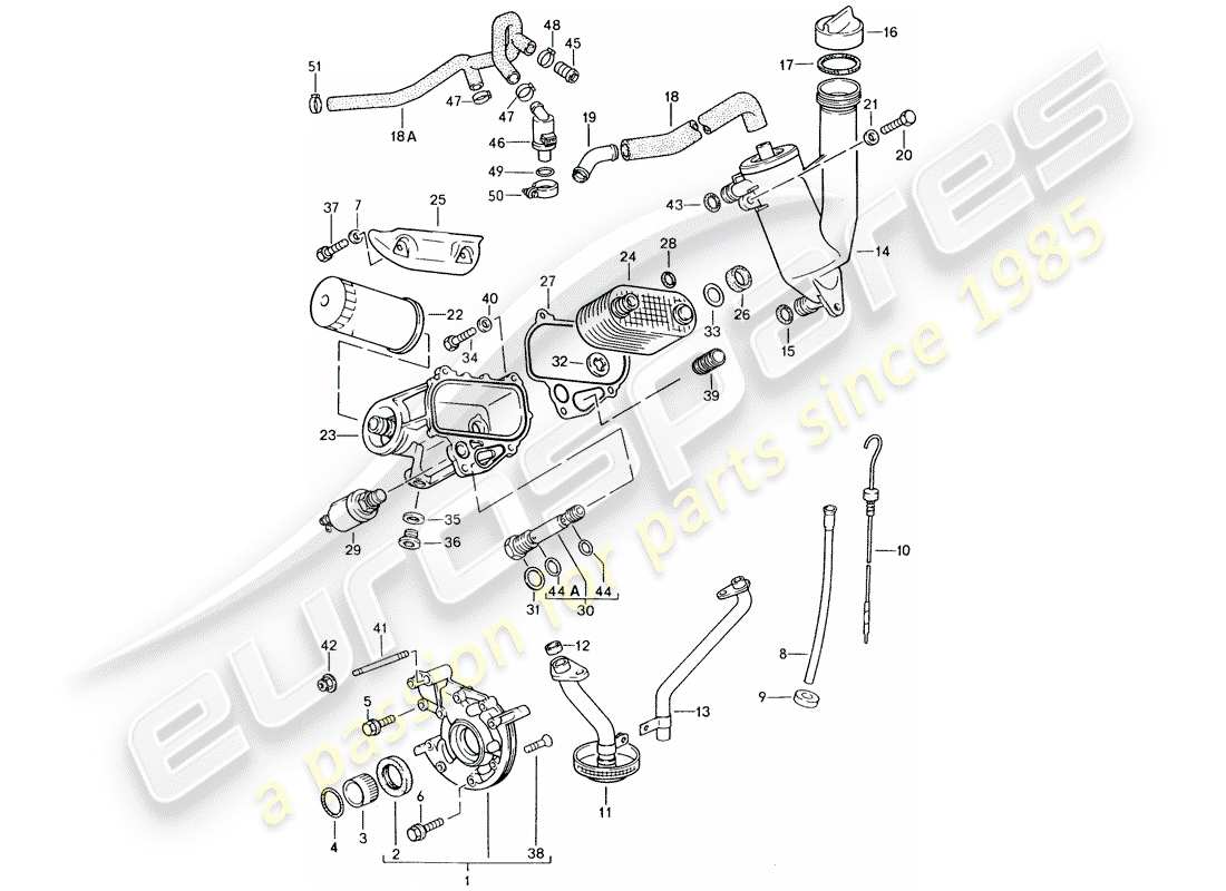 porsche 1987 (924s) diagramma delle parti di lubrificazione del motore