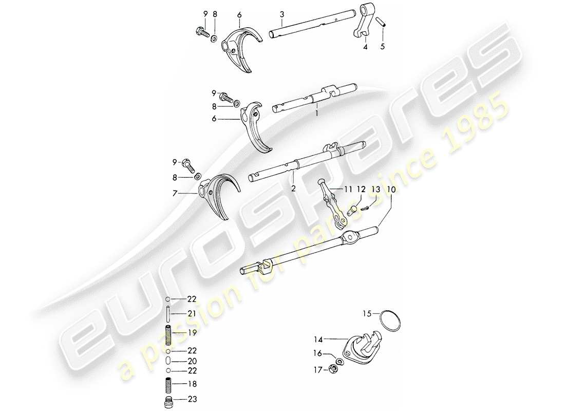 porsche 1968 (911/912) aste del cambio - forcelle del cambio diagramma delle parti