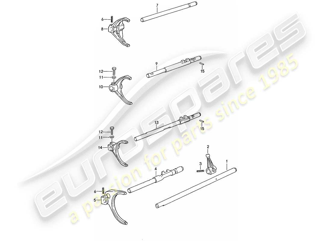 porsche 1995 (993) albero selettore - forcella selettore diagramma delle parti