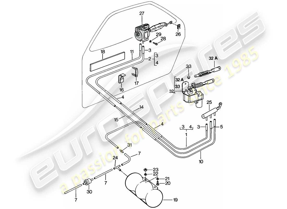 porsche 1981 (928) sistema di chiusura centralizzata diagramma delle parti
