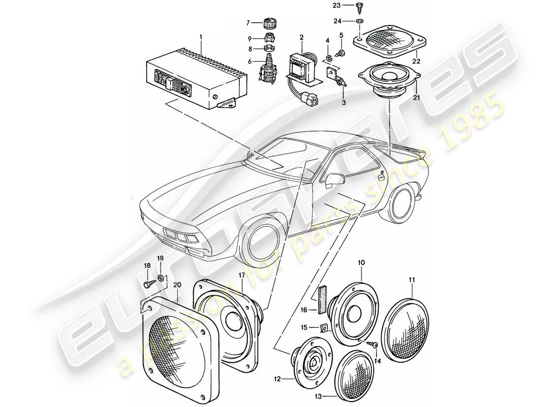 porsche 1986 (928) amplificatore - altoparlante diagramma delle parti