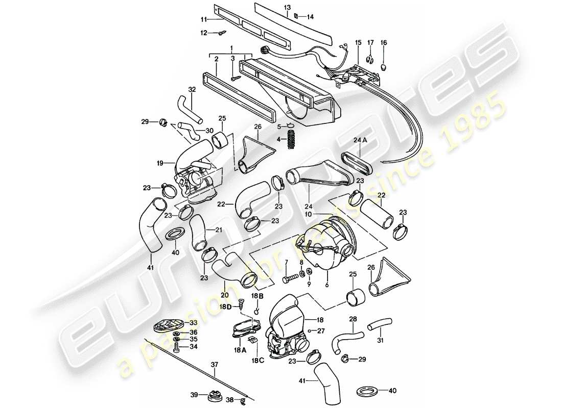 porsche 1982 (911) ventilazione - riscaldamento 1 diagramma delle parti