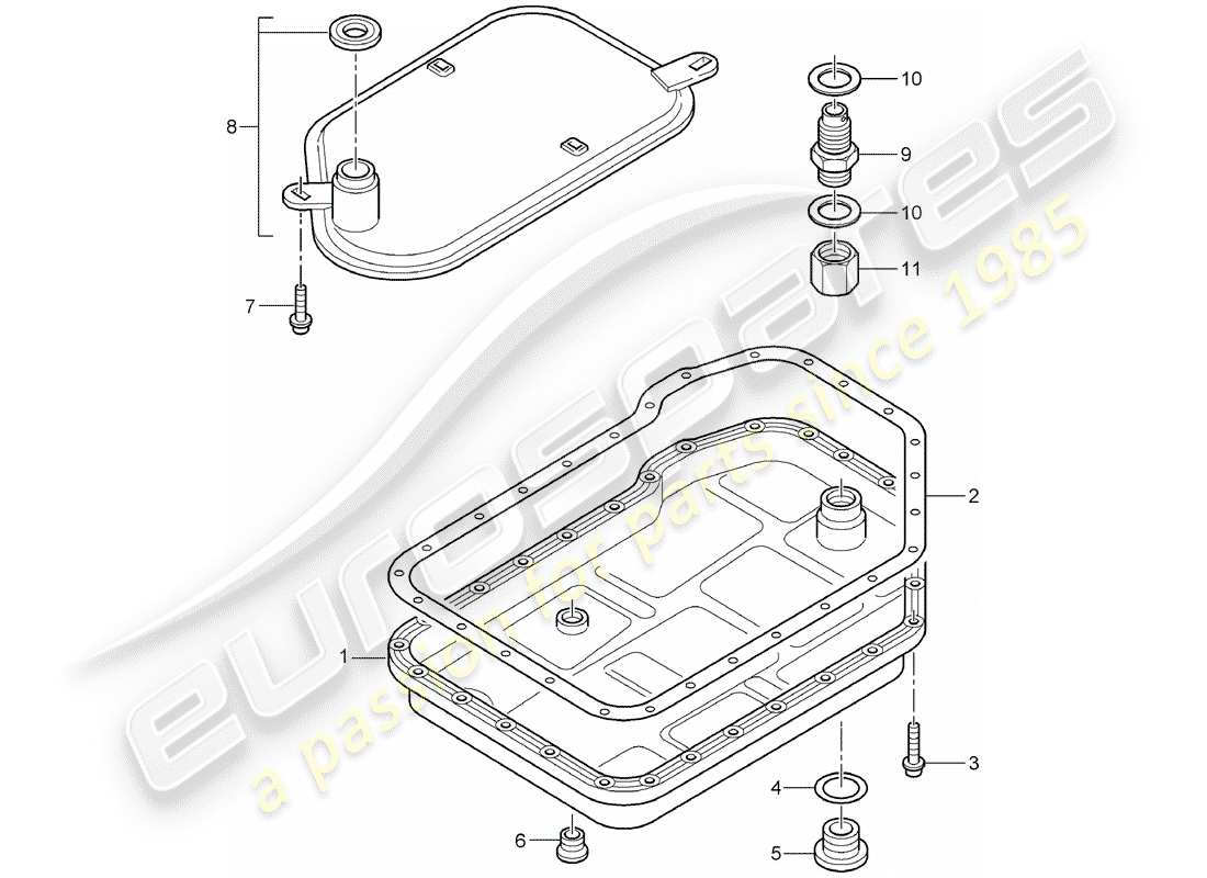 porsche 2003 (996) tiptronic - filtro olio - coppa olio - d >> - mj 2001 schema delle parti