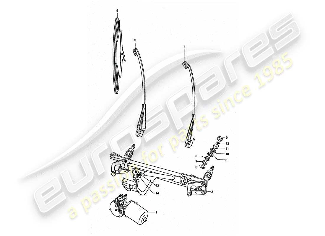 porsche 1976 (911 turbo) sistema tergicristallo diagramma delle parti