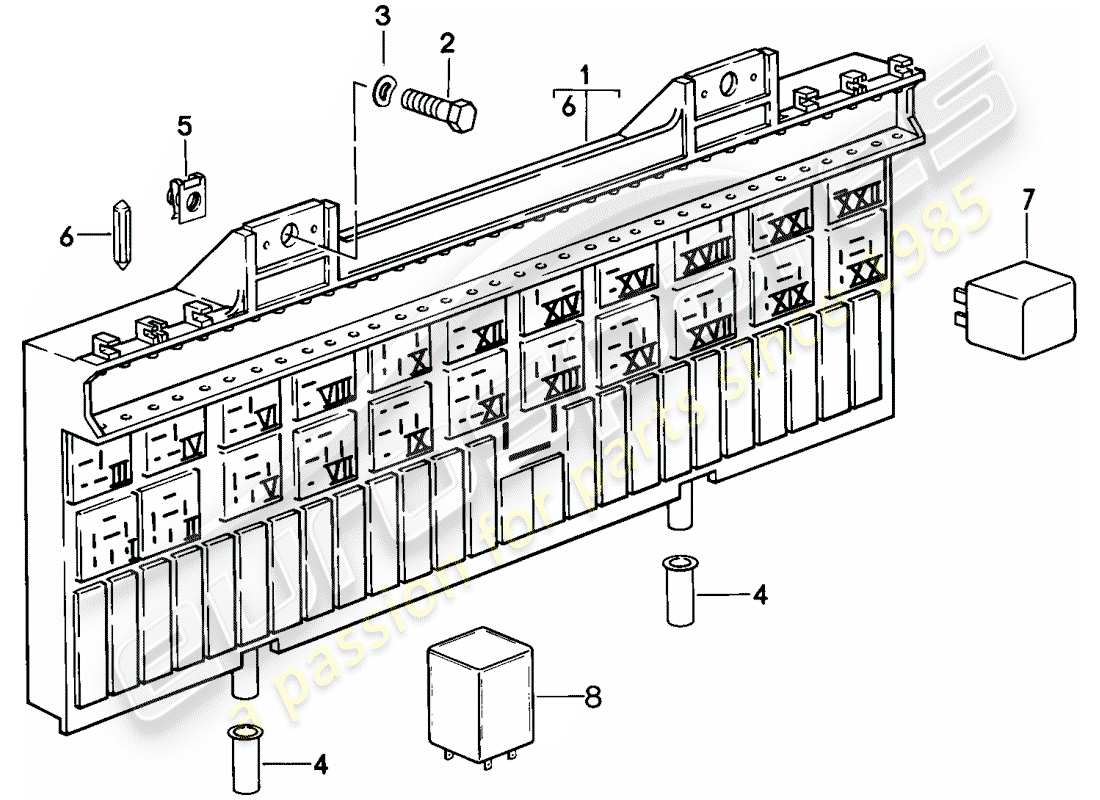 porsche 1982 (928) scatola fusibili/piastra rele' - rele' - fusibile schema parte