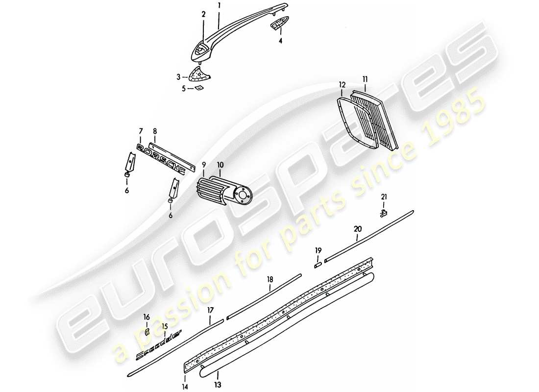 porsche 1951 (356/356a) raccordi decorativi diagramma delle parti
