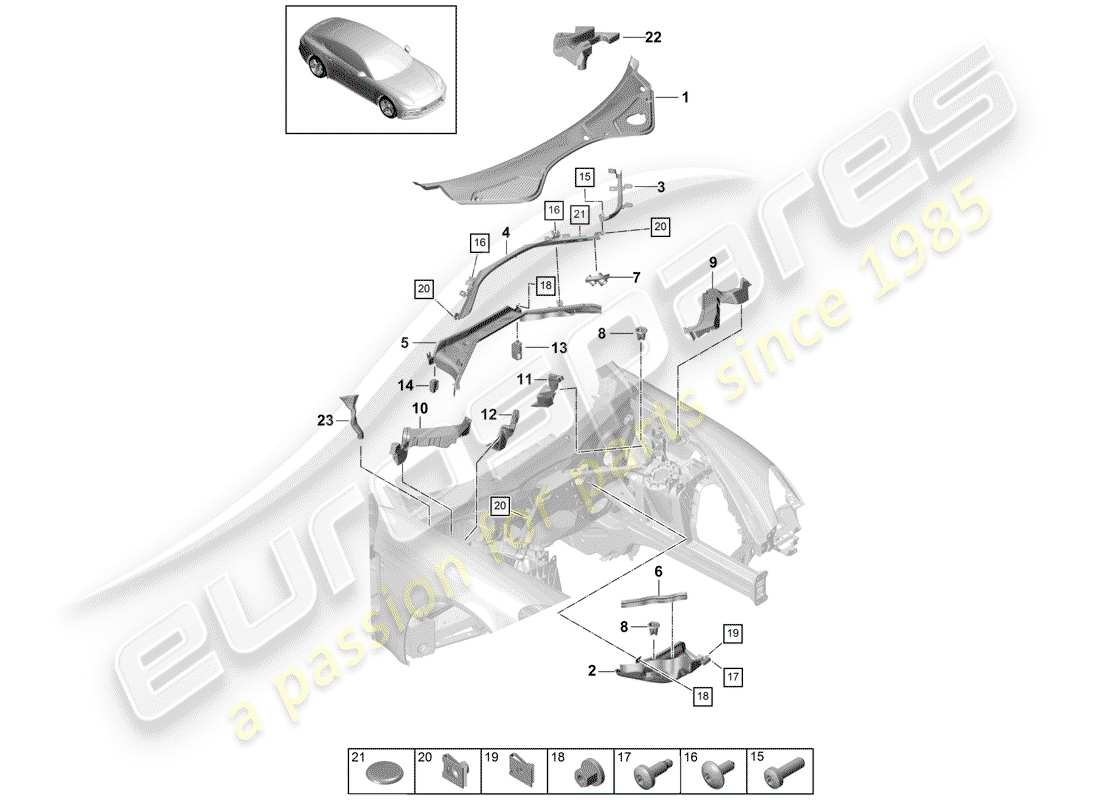 porsche 2018 (panamera 971-1) scatola dell'acqua diagramma delle parti