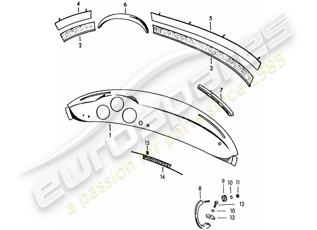 porsche 1954 (356/356a) pannello di controllo diagramma delle parti