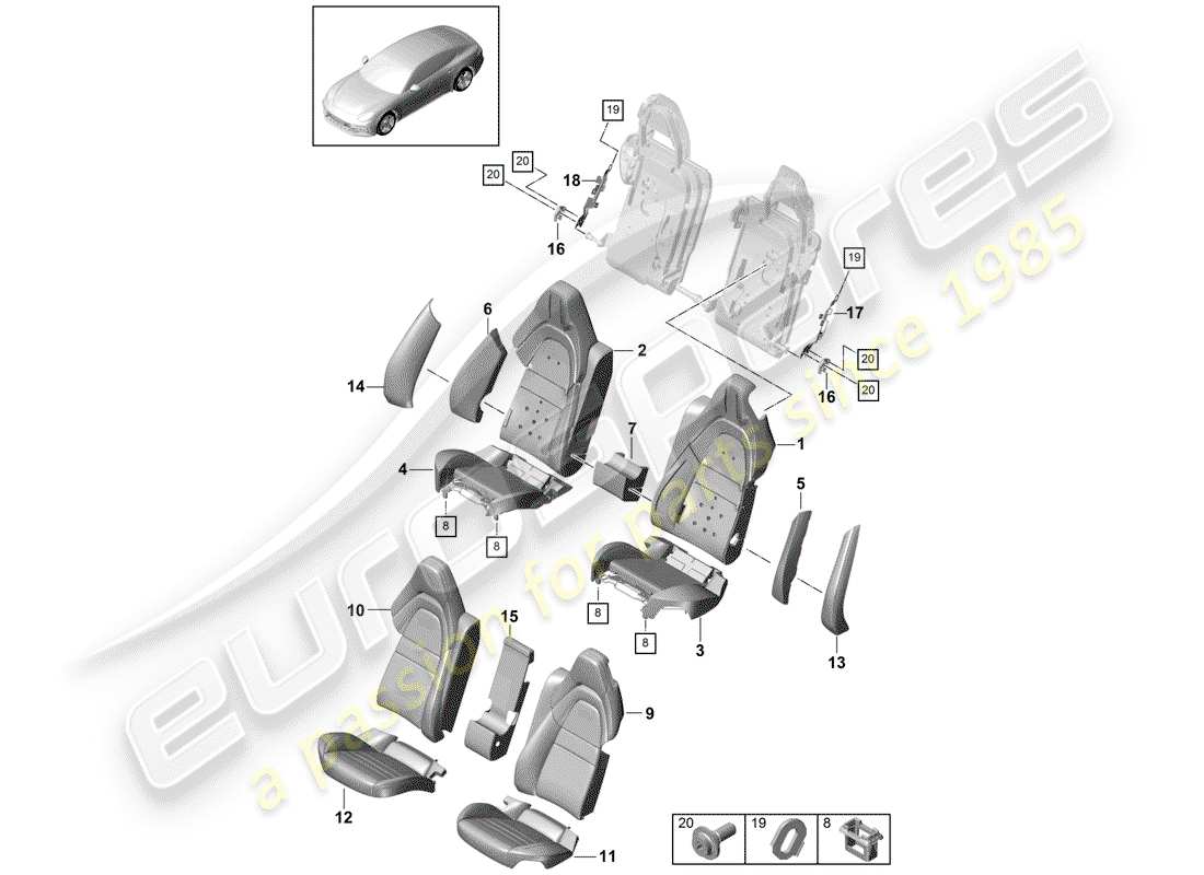 porsche panamera 971 (2019) diagramma delle parti del sedile