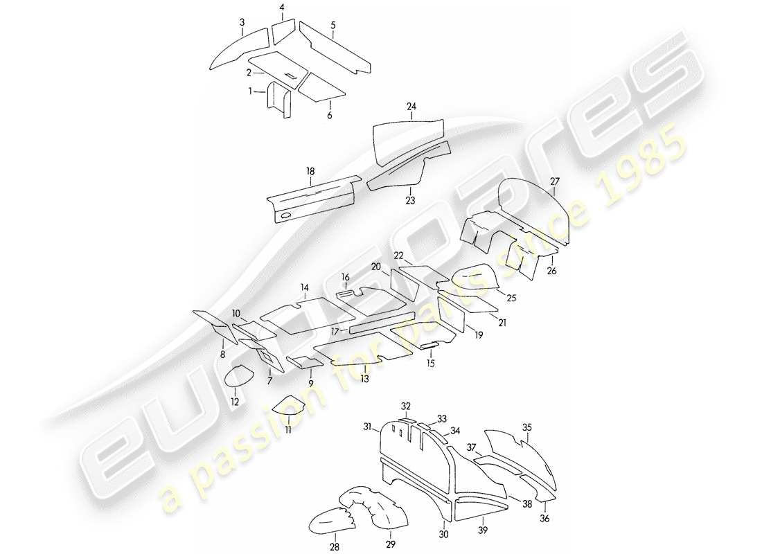 porsche 1954 (356/356a) scocca - assorbitore acustico diagramma delle parti