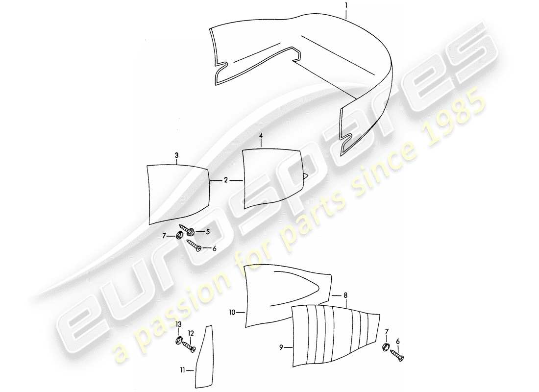 porsche 1962 (356b/356c) finiture - equipaggiamento interno diagramma delle parti