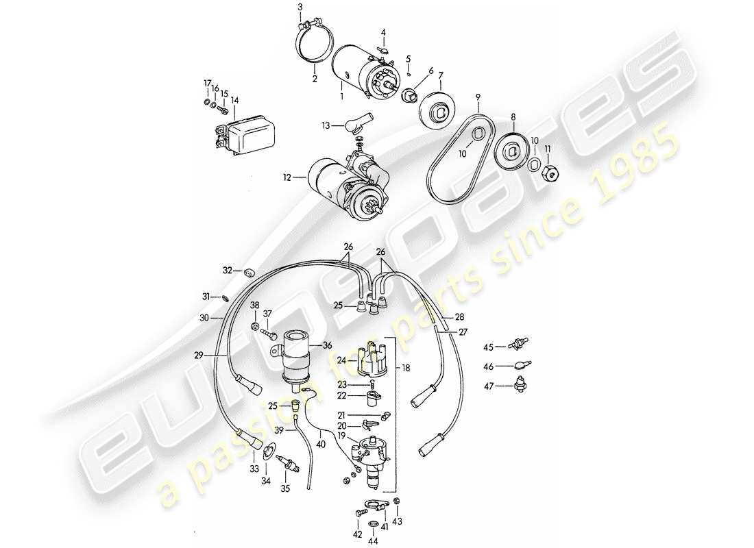 porsche 1963 (356b/356c) equipaggiamento elettrico - motore diagramma delle parti