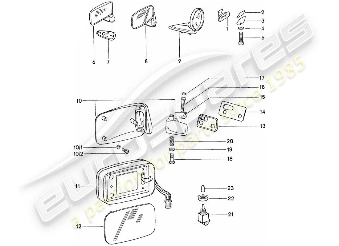 porsche 1977 (911) specchio retrovisore interno - specchio retrovisore schema delle parti