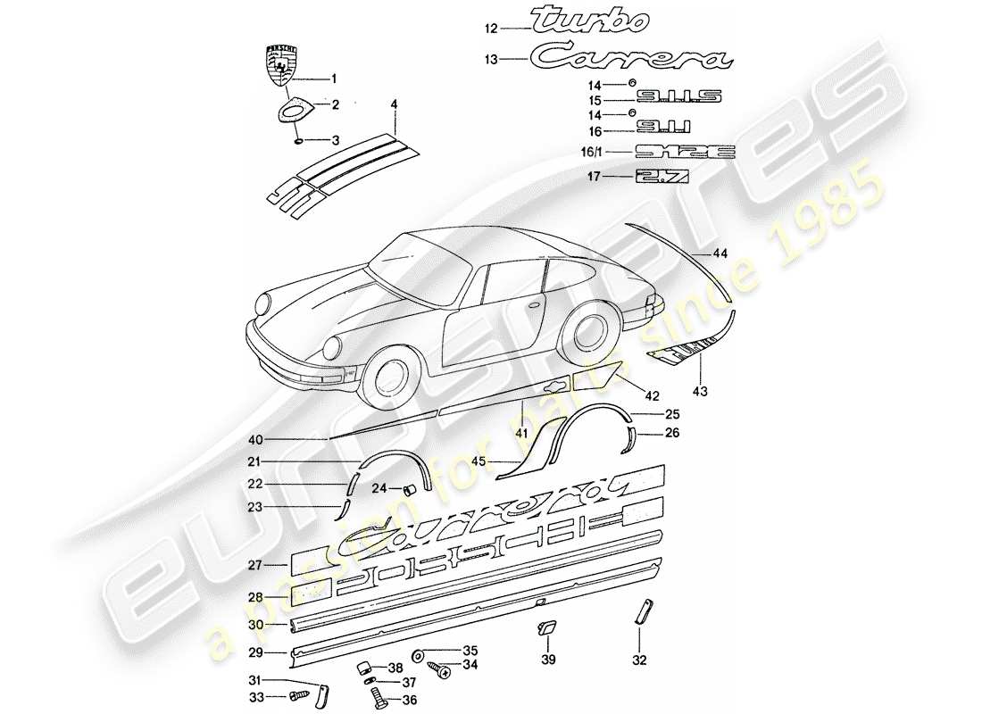 porsche 1977 (911) targhette diagramma delle parti