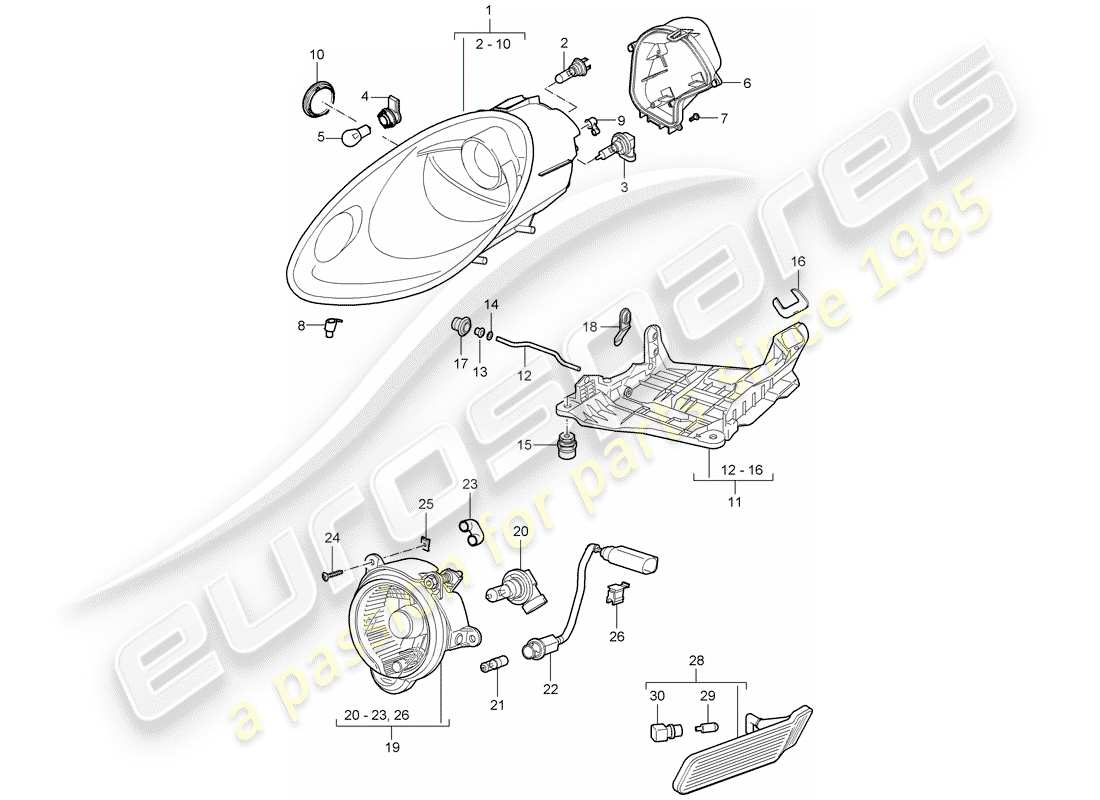 porsche 2007 (987 cayman) diagramma delle parti del faro