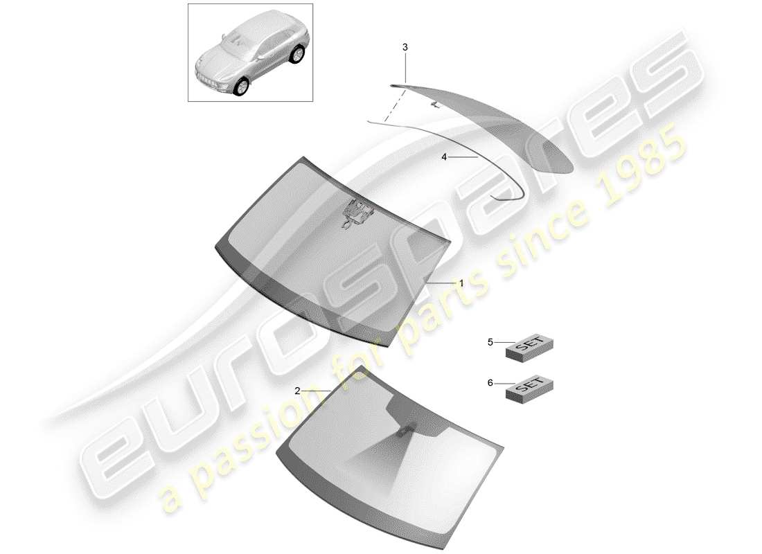 porsche 2017 (macan) vetro del parabrezza diagramma delle parti