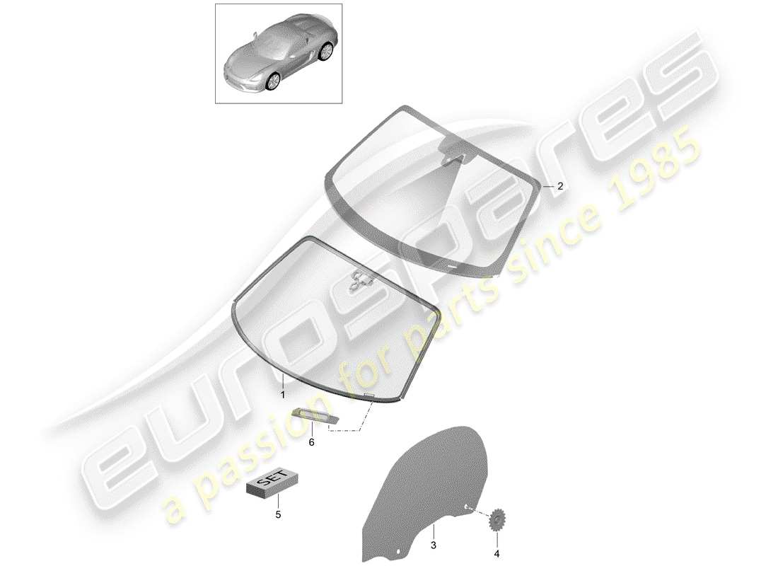 porsche 2016 (981 boxster spyder) vetri della finestra diagramma delle parti
