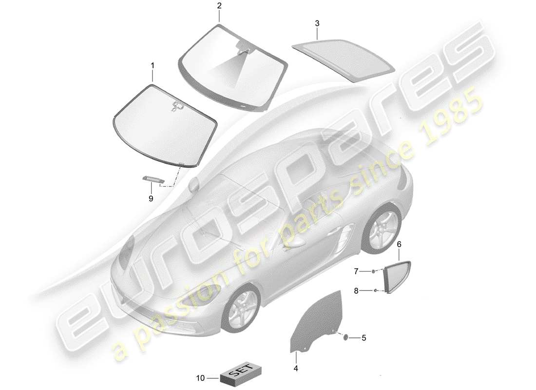porsche 2017 (718 cayman) schema delle parti vetro parabrezza