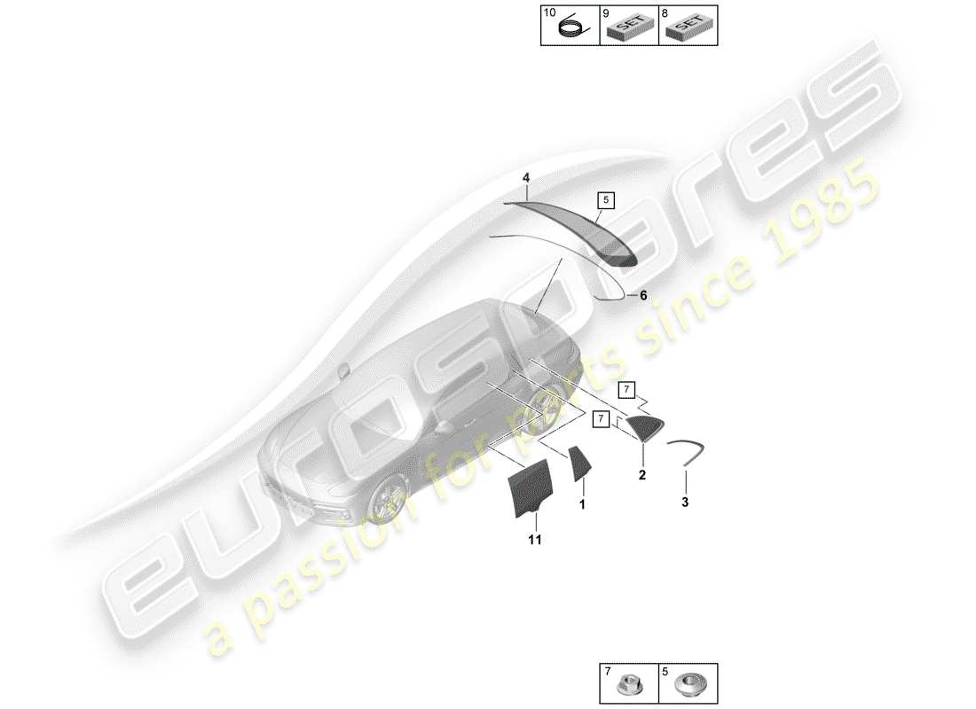 porsche 2020 (panamera 971-1) finestra laterale diagramma delle parti