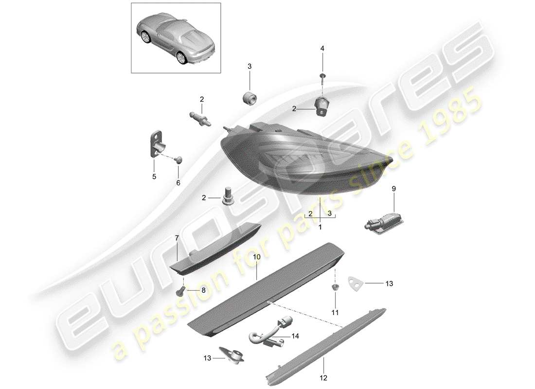 porsche 2016 (981 boxster spyder) schema delle parti luce posteriore
