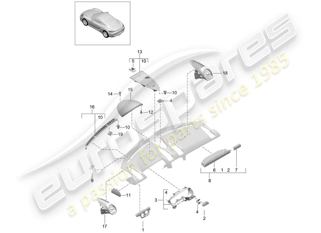 porsche 2020 (718 cayman) accessori diagramma delle parti