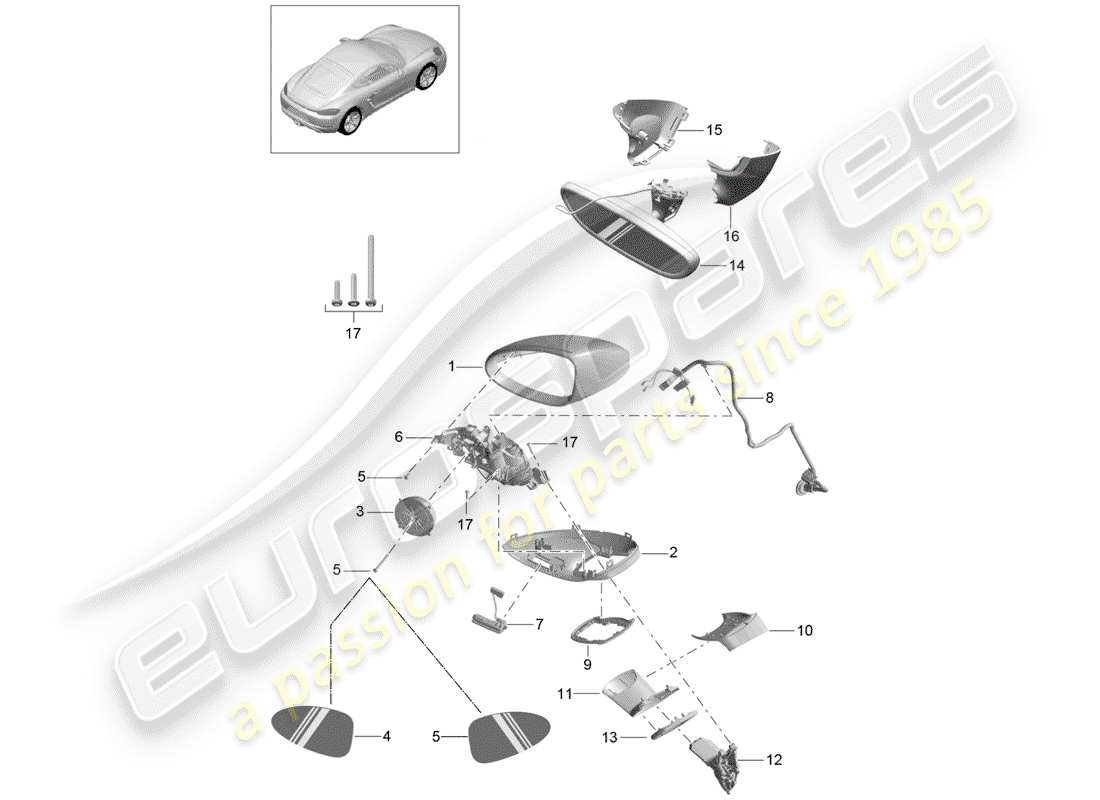 porsche 2020 (718 cayman) specchio retrovisore schema delle parti