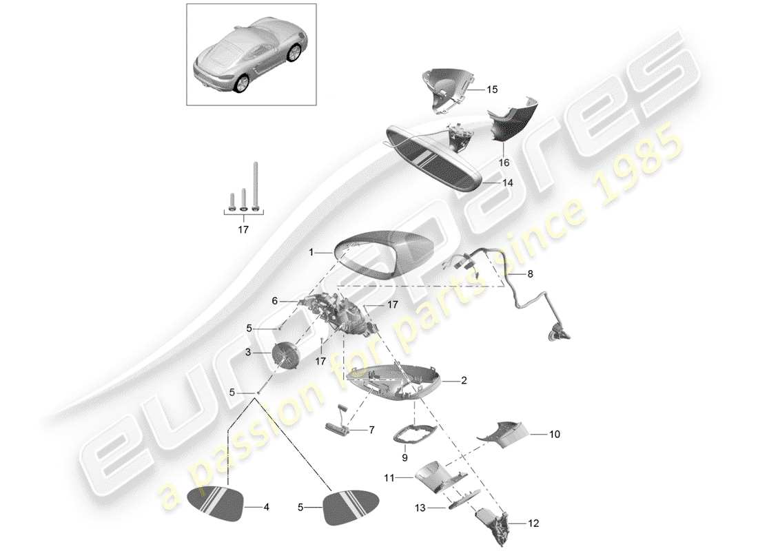 porsche 718 cayman (2020) specchio retrovisore schema delle parti