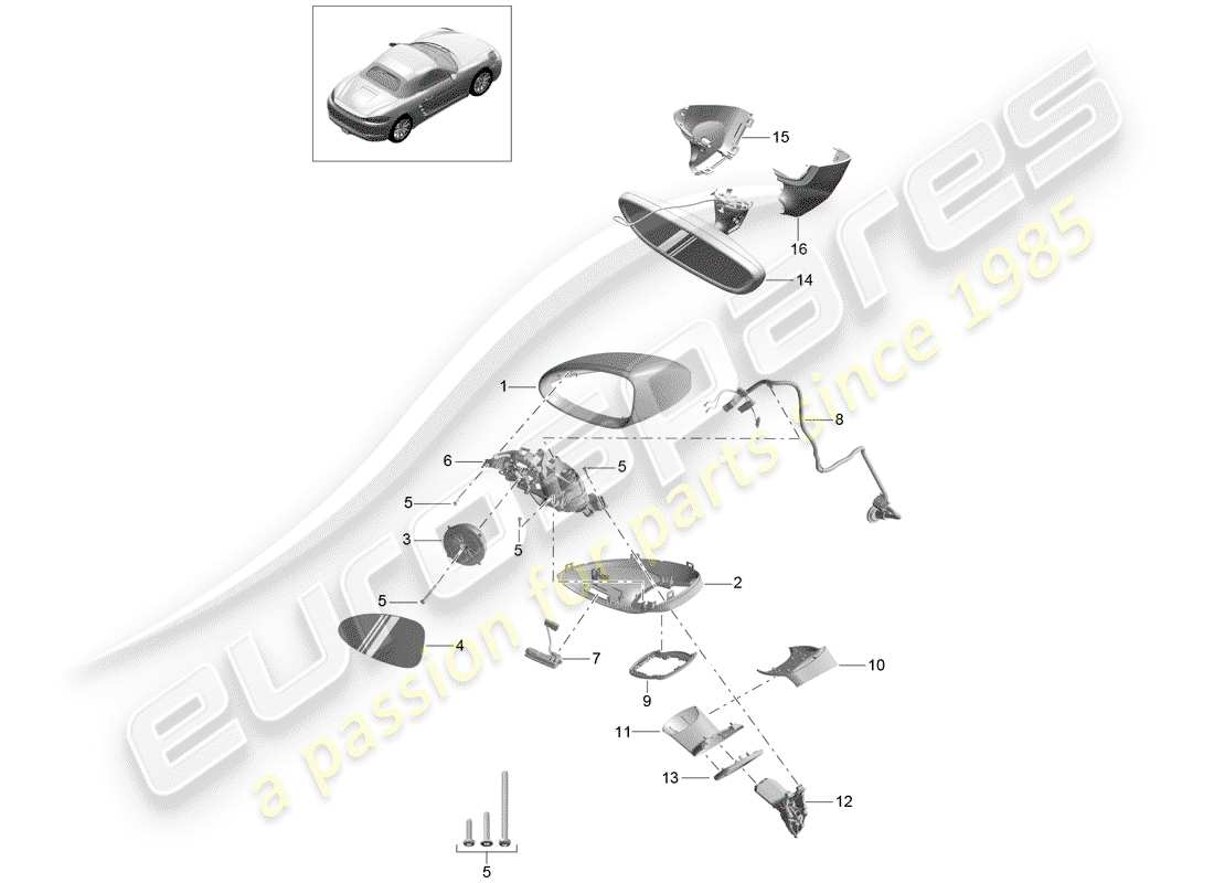 porsche 2020 (718 boxster) specchietto retrovisore diagramma delle parti