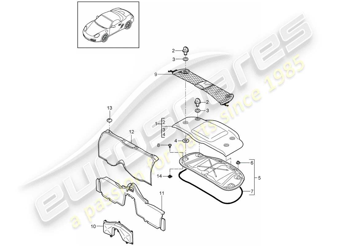 porsche 2009 (987 boxster) finiture diagramma delle parti