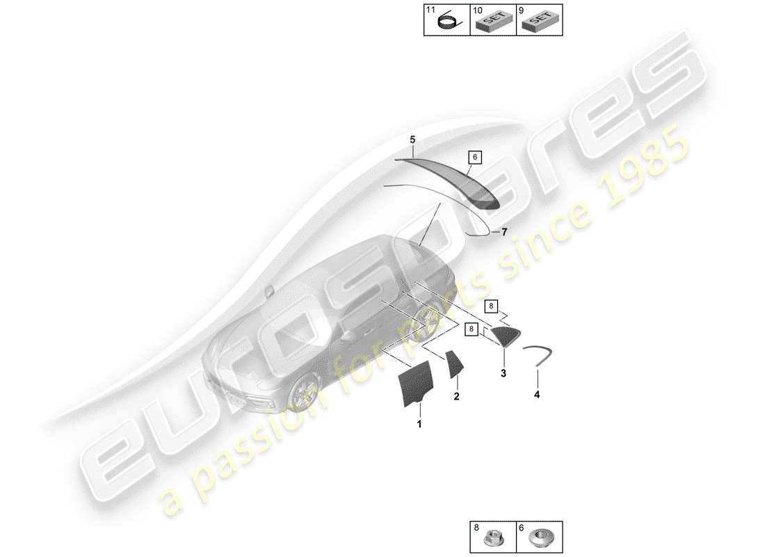 porsche 2017 (panamera 971-1) schema delle parti del finestrino laterale