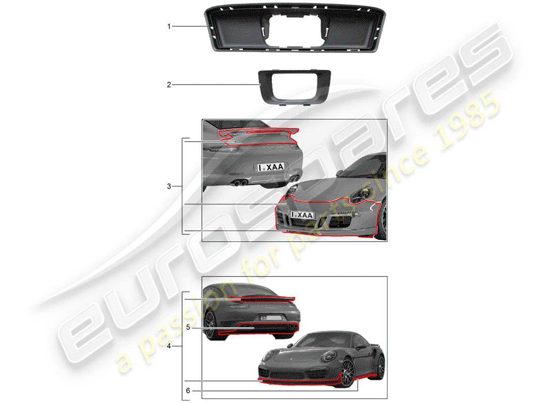 porsche 2017 (tequipment 98x/99x) diagramma delle parti aerokit