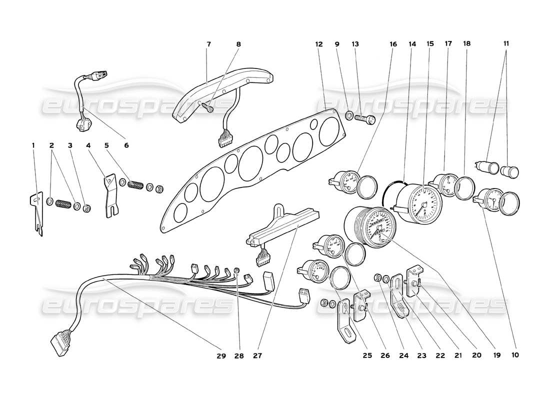 lamborghini diablo sv (1999) diagramma delle parti degli strumenti del cruscotto