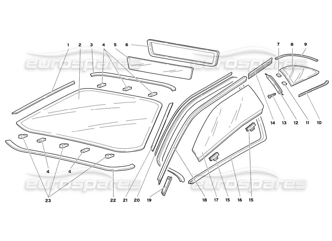 lamborghini diablo sv (1999) diagramma delle parti di windows