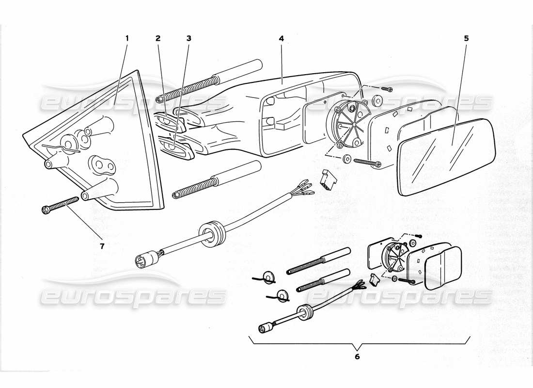 lamborghini diablo gt (1999) schema delle parti degli specchietti retrovisori esterni