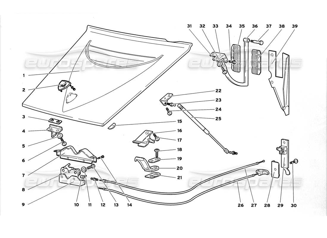 lamborghini diablo gt (1999) cofano anteriore diagramma delle parti