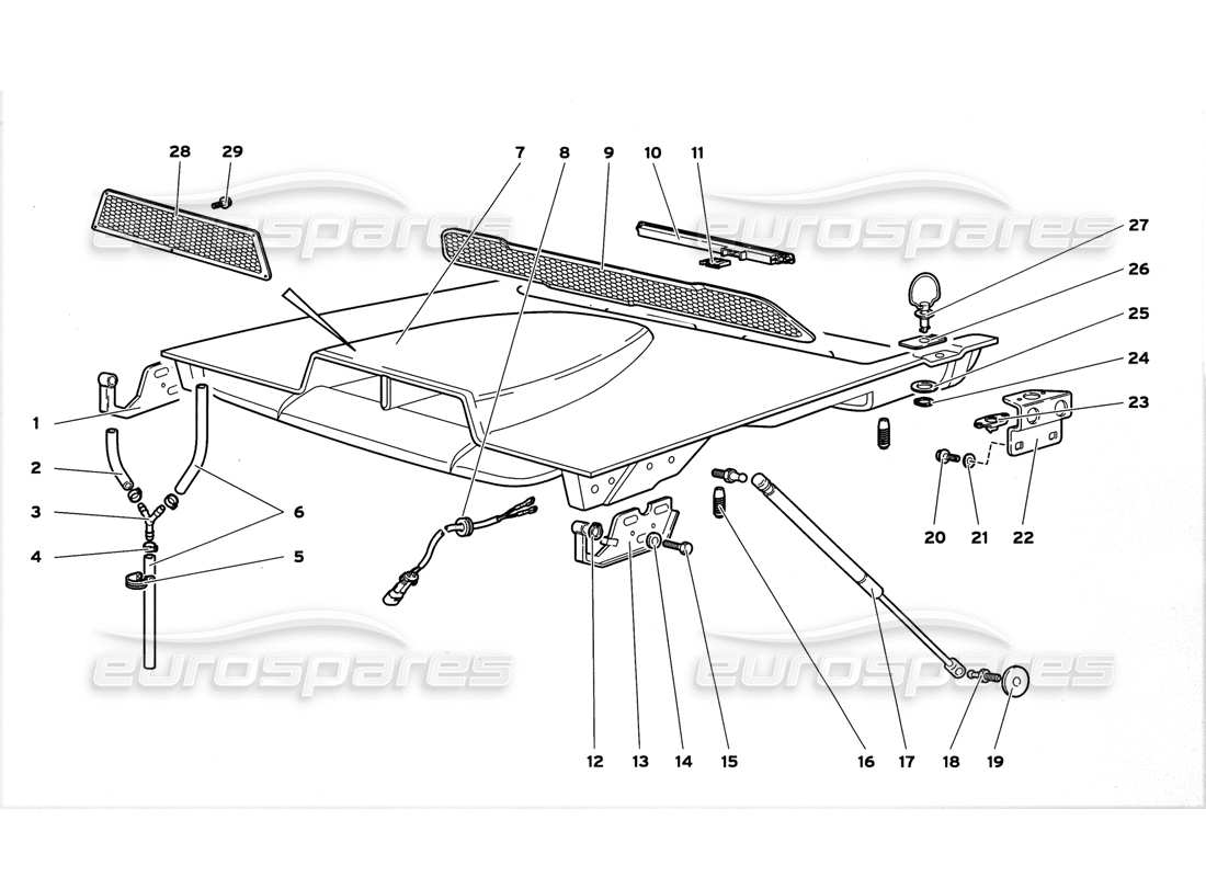 lamborghini diablo gt (1999) cofano motore diagramma delle parti