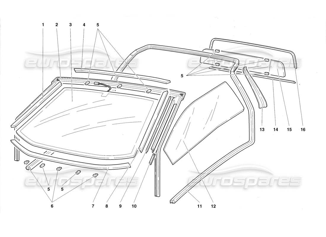 lamborghini diablo roadster (1998) diagramma delle parti di windows