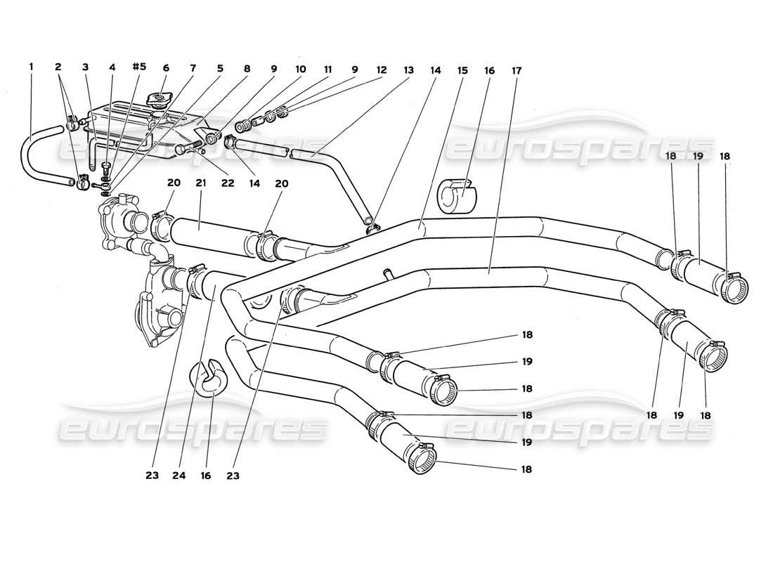 lamborghini diablo gt (1999) sistema di raffreddamento ad acqua diagramma delle parti