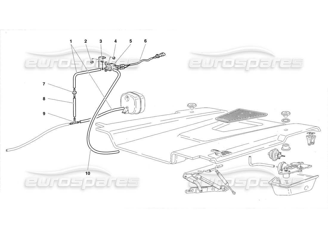 lamborghini diablo roadster (1998) diagramma delle parti del cofano motore