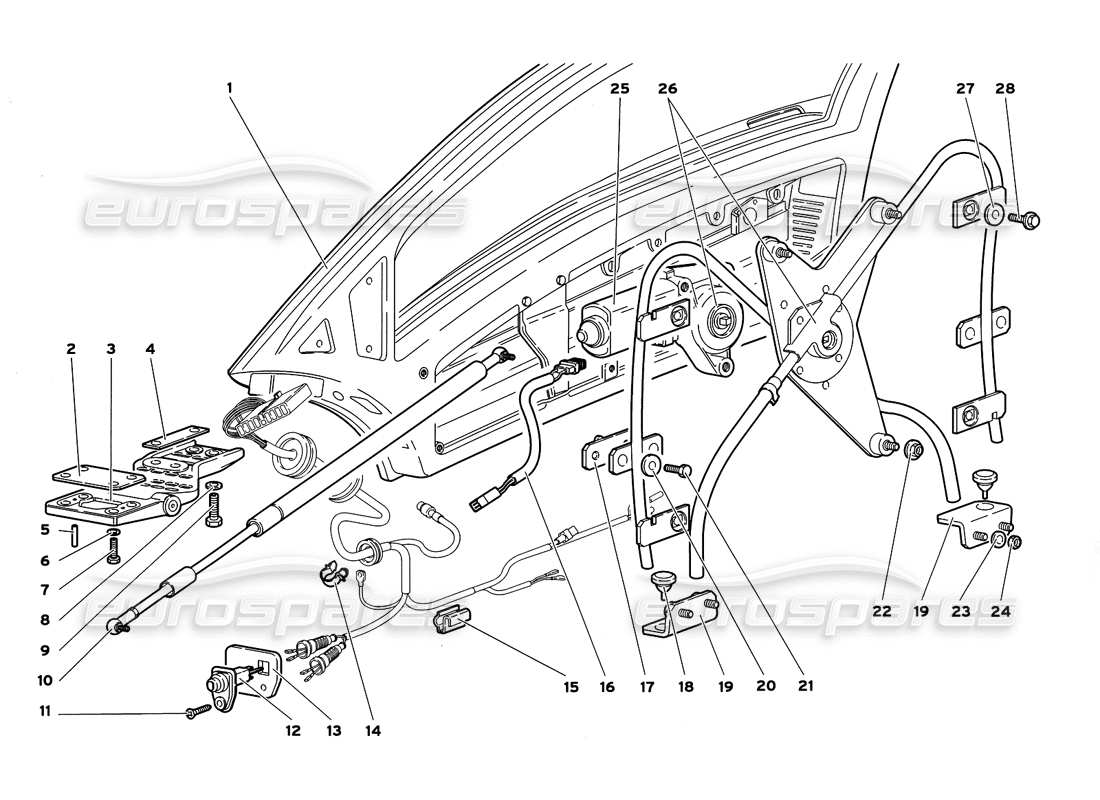 lamborghini diablo gt (1999) meccanismo della porta-finestra diagramma delle parti