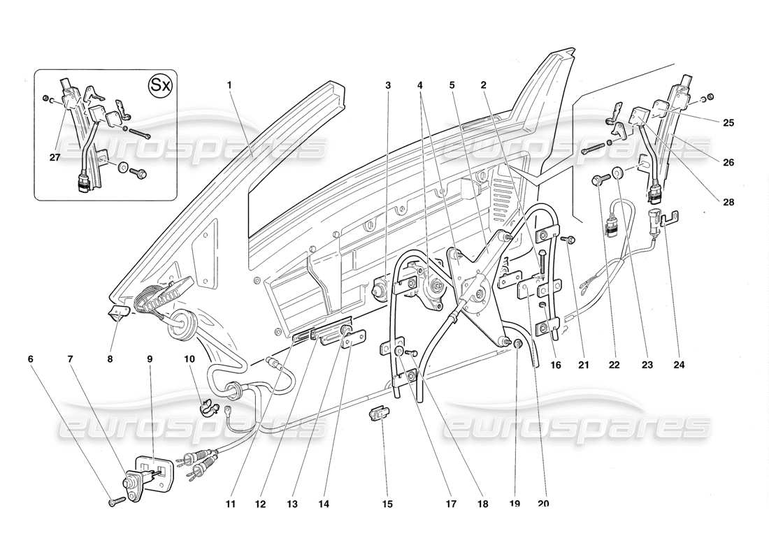 lamborghini diablo roadster (1998) diagramma delle parti porte