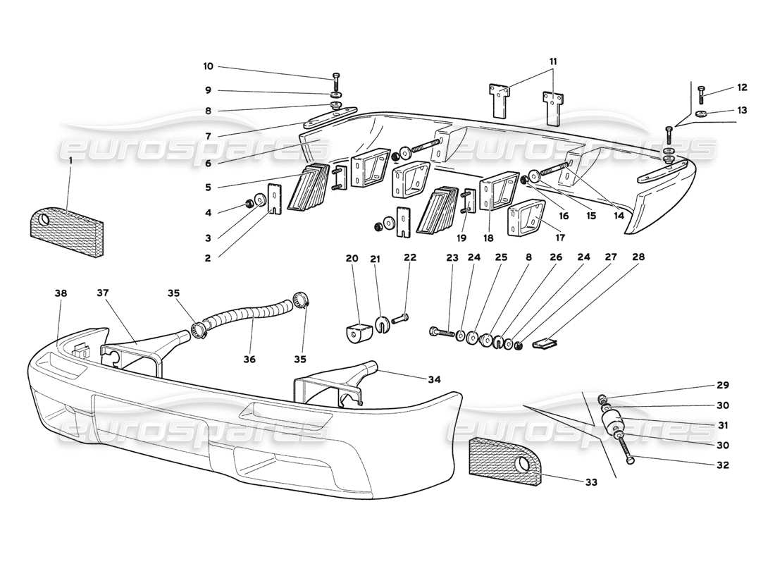 lamborghini diablo 6.0 (2001) diagramma delle parti del paraurti