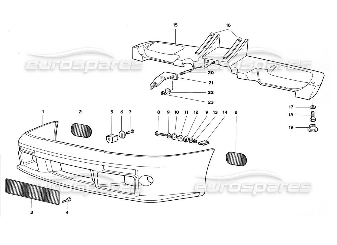 lamborghini diablo gt (1999) diagramma delle parti del paraurti