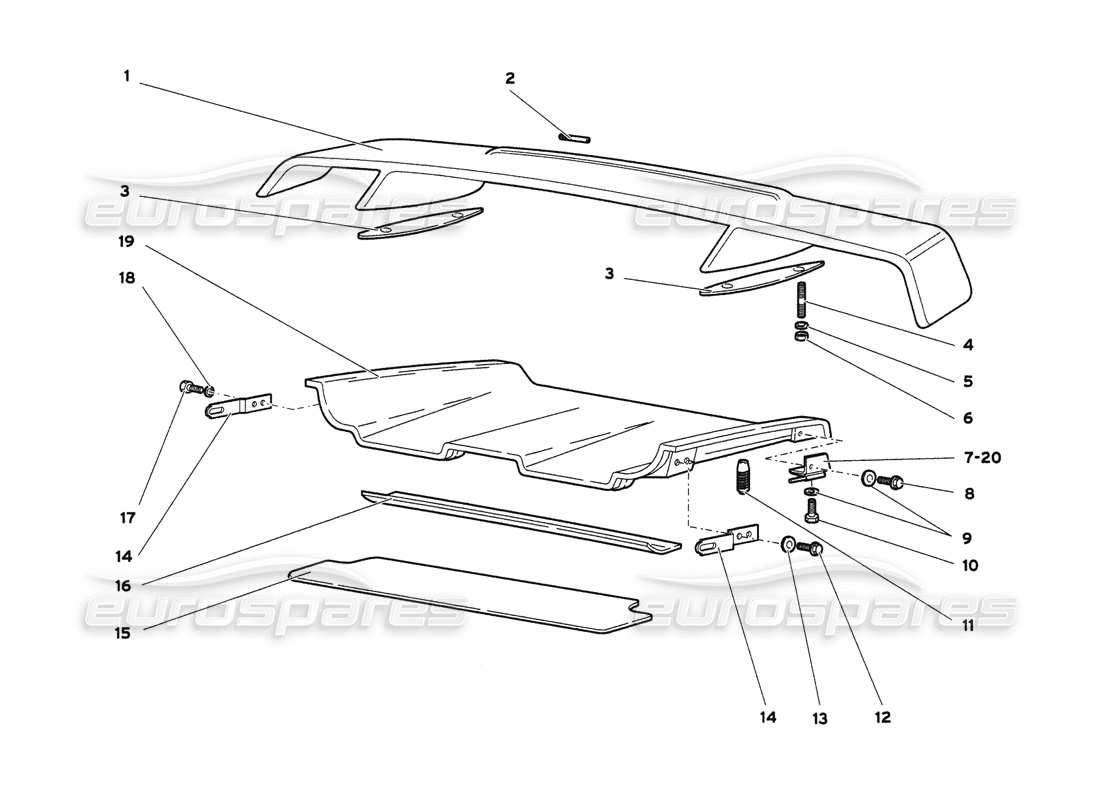 lamborghini diablo 6.0 (2001) schema delle parti del cofano posteriore e dello spoiler