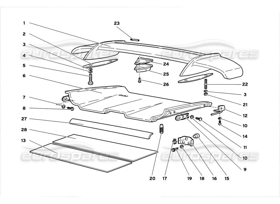 lamborghini diablo gt (1999) spoiler posteriore diagramma delle parti