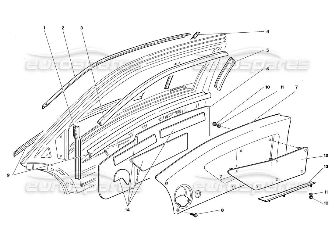 lamborghini diablo gt (1999) pannelli interni porta diagramma delle parti