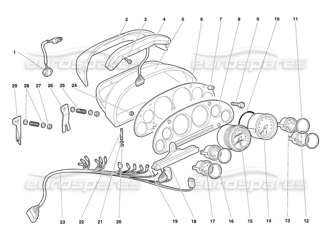 lamborghini diablo sv (1997) diagramma delle parti degli strumenti del cruscotto